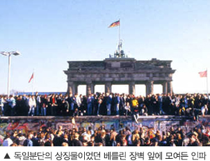 독일분단의 상징물이었던 베를린 장벽 앞에 모여든 인파