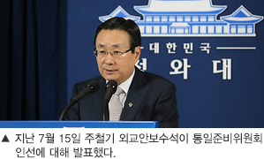 주철기 외교안보수석이 통일준비위원회 구성에 관해 발표했다.