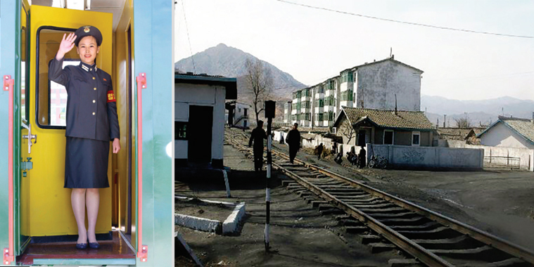 (좌) 북한 열차 안내원 모습. (우) 북한의 기차 역 풍경. 우리나라의 1950년대 모습 같다.