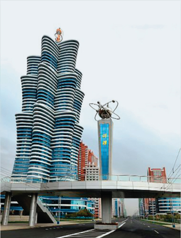 평양의 58층 초고층 주상복합건물.  