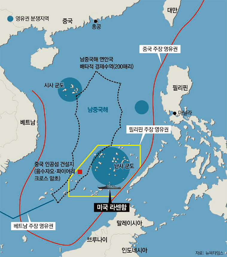 남중국해에 대한 인접국가들의 영유권 주장 지도